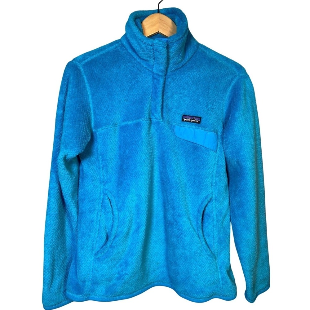 Patagonia Los Gatos Plush Fleece Blue Polartec 1/4 Snap Women M Pullover